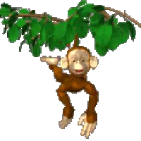 Animated monkey swinging from a tree